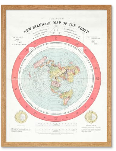 Artery8 Map Gleason 1892 World Time Calculator Flat Earth Art Print Framed Poster Wall Decor 12x16 inch