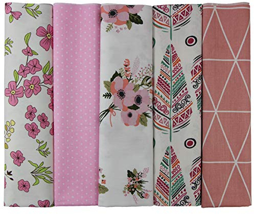 aufodara 5 Stück Patchwork Stoffe Stoffpakete 50 x 50cm Baumwolle Tuch DIY Handgefertigte Nähen Quilten Stoff Baumwollgewebe Farbmuster Verschiedene Designs (Bunt-A)
