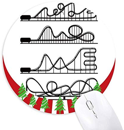 Amusement Park Black Roller Coaster Silhouette Round Rubber Mouse Pad Weihnachtsdekoration