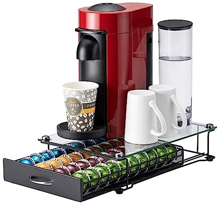 Rice rat Vertuo Capsule Holder Drawer for Nespresso With Glass For Cabinet Vertuoline Pod Storage Rack For Counter (Class-40 Pods（With handle）)