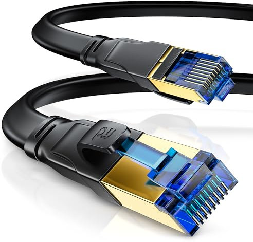 CSL - 15m CAT 8 Netzwerkkabel Flach und Dünn, Lan Kabel für 40 Gigabit High Speed, Internetkabel, Flachbandkabel, Verlegekabel - 40 Gbps Cat.8 RJ45 Kabel für Switch Router Modem PC, 15 Meter Schwarz