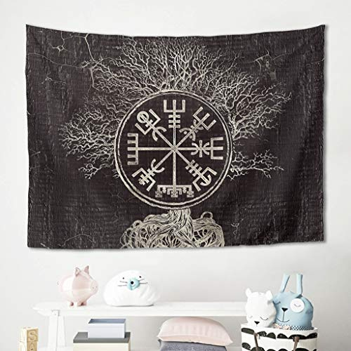 Gamoii Wikinger Yggdrasil Kompass Baum des Lebens Wandbehänge Wandtuch Tapisserie Picknick Strandtuch Beach Blanket Yoga Meditation Mat Hochwertigem Wall Decor Tisch Couch Abdeckung White 100x150cm