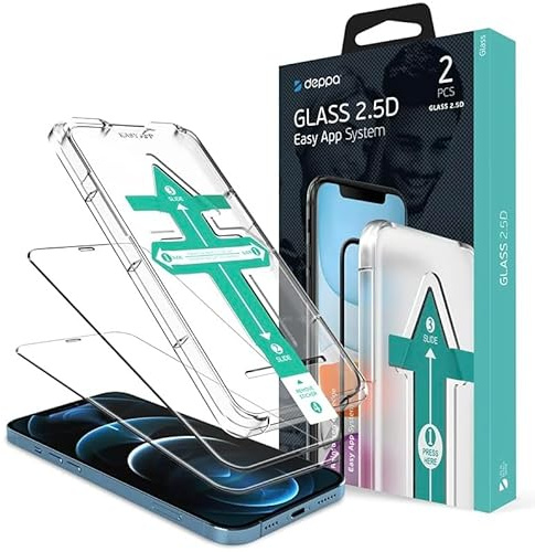 Deppa |2 Stück| Schutzfolie für Iphone 12 Pro Max Full Screen (6.7 Zoll) mit Schablone Glas Folie 2.5 D - Schutzglas, Displayschutz mit Schablone (Klar)