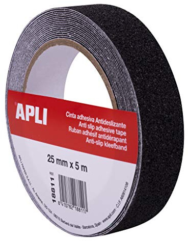 Apli 18811 – Ruban adhésif antidérapant de 25 mm x 5 m en PVC résistant de couleur noire. Utilisation intérieure et extérieure.
