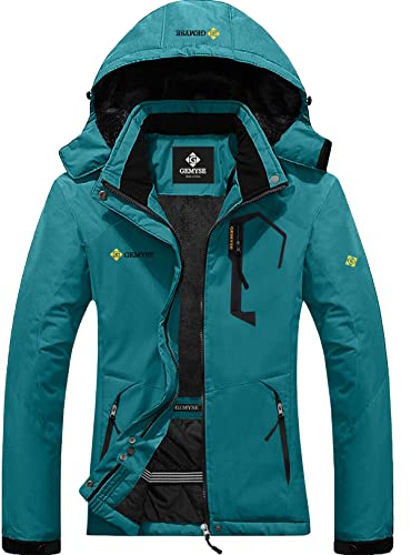 GEMYSE Damen Skijacke Wasserdicht Fleece Winterjacke Winddicht Schneejacke mit Kapuze für Outdoor Aktivitäten und Sport(Acid Blau 01,S)