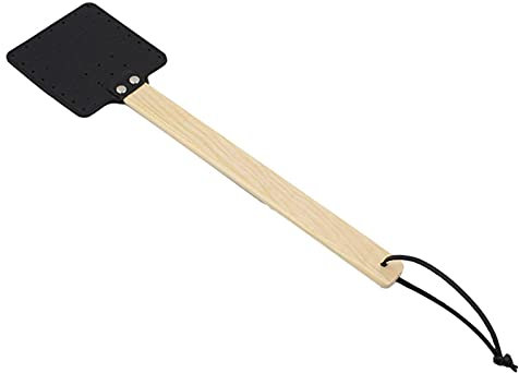 abcd123 Tapette à Mouches de Luxe en Cuir, tapetteà Mouche Cuir, Tapette à Mouches en Bois, résistant et Lavable, 44cm, pour Les Mouches, Les moustiques et Les Insectes.