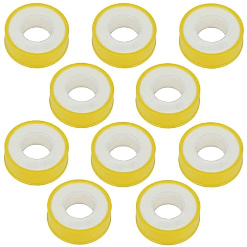 MegaHaustechnik 10 Rollen Gewinde-Dichtband aus Teflon je 12 Meter lang, Breite 12mm, Stärke 0,1mm zum Abdichten, Trinkwasser geeignet, PTFE Band Gas Sanitär Heizung Leitung Rohr 10er Pack