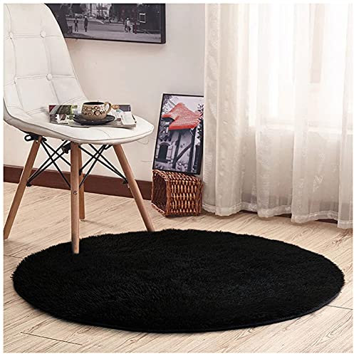 Teppich Wölkchen Hochflor-Plüsch-Teppich I Bettvorleger Sofa Matte I Wohnzimmer Kinderzimmer Schlafzimmer Flur Läufer I rutschfeste Unterseite I Rund,Schwarz,140CM