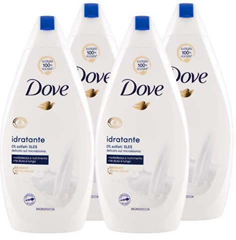 4x Dove Bagnodoccia Idratante Morbidezza e Nutrimento Bagnoschiuma Nutriente - 4 Flaconi da 450 ml