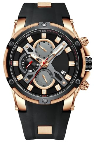 RORIOS Herrenuhren Sport Chronograph Armbanduhr Leuchtende Uhr Analoger Quarzuhr mit Silikonarmband