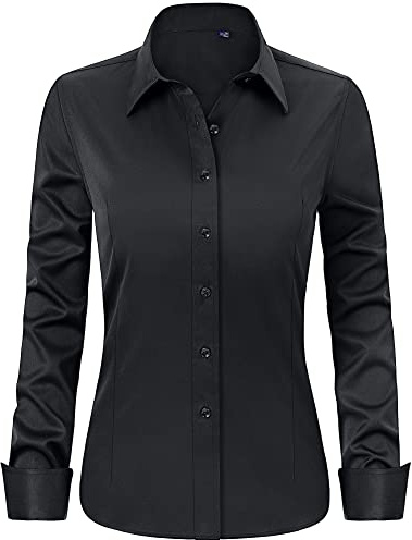 J.VER Womens Shirts Long Sleeve Stretch Dress Fitted Shirt Business Casual Work Office Ladies Blouses Shirts