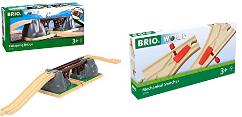 BRIO World 33391 Einsturzbrücke - Ergänzung Holzeisenbahn - Empfohlen ab 3 Jahren & Bahn 33344 - Mech. Weichenpaar (L1/M1)