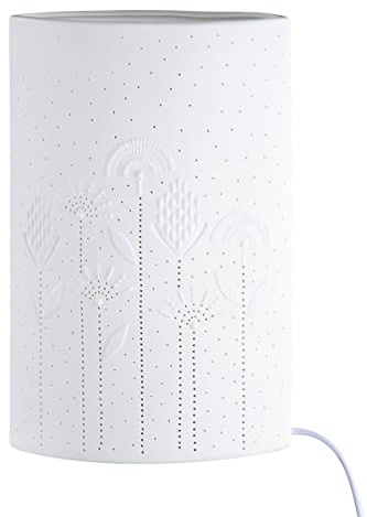 GILDE Deko Lampe Tischlampe Flowers - aus Porzellan mit Blumen Motiv - Farbe: weiß - Frühling Deko Wohnzimmer - E 14, max 40 Watt - Höhe 28,5 cm