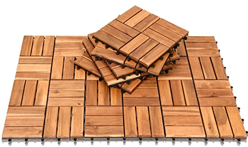 Ansobea Holzfliesen aus Akazien Holz 55er Pack,12 Latten Fliese Holzfliesen 30x30 cm - 1 m² .Balkonfliesen für Balkon, Garten & Terrasse | einfach, schnell & praktisch verlegt