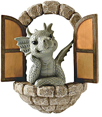 FacynDragon Jardín Fantasía,Dinosaurio Sosteniendo Figuras Mariposas Arte Escultura de Resina | Adecuado para Decoraciones en Patios, Jardines, árboles, dragón