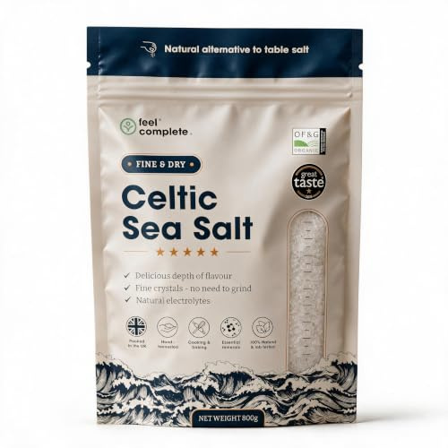 Feel Complete | 800g Fine & Dry Celtic Sea Salt | No Need To Grind | Organic Approved | Essential Minerals & Electrolytes | Natural Alternative To Table Salt | Lab Tested