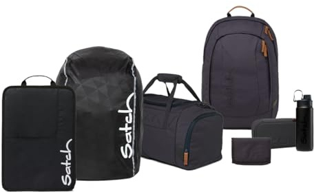 Satch Air Kollektor Schulrucksack Set 7tlg. inkl. Schlamperbox, Sporttasche, Geldbörse, Heftebox, Regencape und Trinkflasche (Nordic Grey)