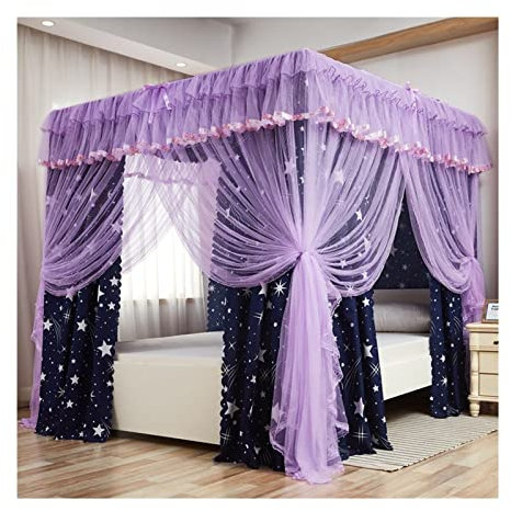 Betthimmel, Betthimmel für Mädchen, dekorativer Bettvorhang für das Zimmer, 4-Pfosten-Edelstahlschiene, Moskitonetz (Größe: 120 x 200 x 200 cm)