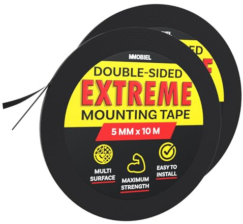 MMOBIEL 5mm Ruban Adhésif de Montage Double Face [2 Pack] pour Montage Intérieur Robuste, Décoration, Maison, Bureau, Fixation Tapis, Bandes Lumineuses LED – Rouleau 10m