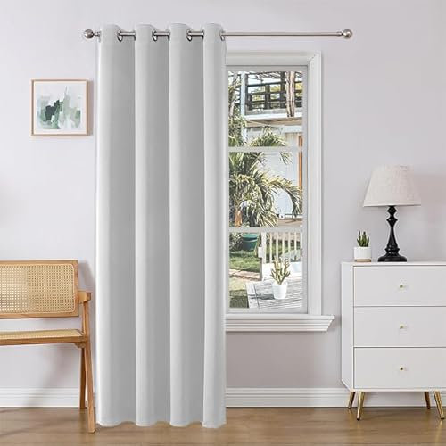Joydeco Blackout Room Divider Curtains for Sliding Glass Doors 96 Inches Long 1 Panel, Sliding Door Curtains for Patio Bedroom Living Room (Greyish White, 52Wx96L)
