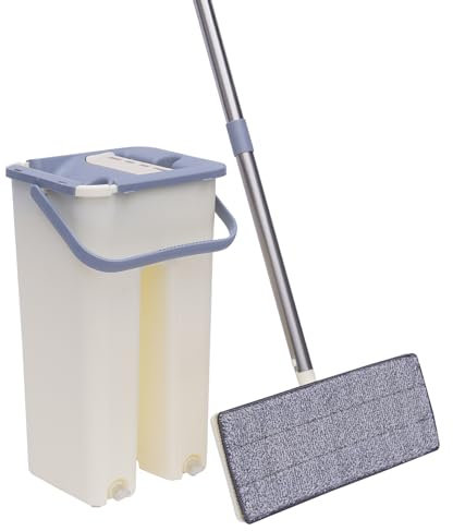 Wischmopp Set mit Eimer 2 In 1 Putzeimer and Wischer Set, Bodenwischer Set mit Auswringfunktion 360 Wischmop+10 Mikrofaserpad Putzlappe Einstellbare Länge Erhältlich für den Trocken- und Nassgebrauch