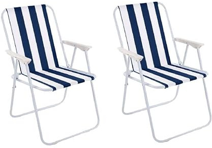 azorex Silla Camping y Playa Plegable con Reposabrazos Silla Plegable portátil para Playa Camping Ocio al Aire Libre Exterior 74X52X38CM (Marino, 2 Unidades)