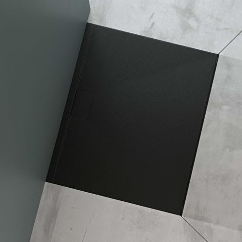 Mai & Mai Receveur de Douche Bac à Douche Gris Noir en Résine Marbre Artificielle Bac de Douche 100x120x3 cm Geo07