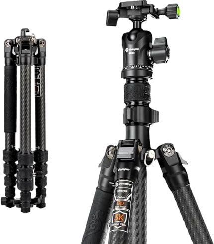 Fotopro 152,4 cm Kohlefaser-Stativ, kompaktes, leichtes Reisestativ für DSLR-Kamera, Kamerastativ mit Kugelkopf-Schnellwechselplatte, Tragetasche, mit abnehmbarem Einbeinstativ, maximale Tragkraft 8