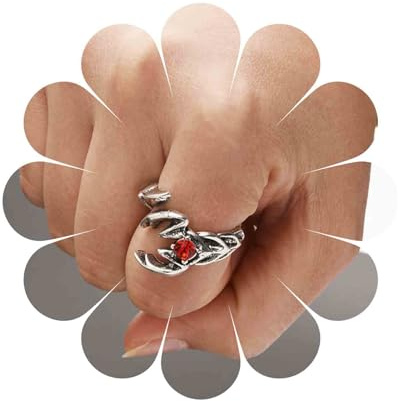 Aneneiceera Vintage Rubino Scorpione Anelli Argento Scorpione Nocche Anelli Cristallo Rosso Scorpione Dito Anelli Punk Anello Regolabile Gioielli Mano Per Le Donne