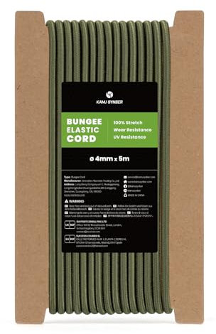 Kamu Synber Bungee Cord 4mm x 5m Elastic Shock Cord Bungee Rope for Tarpaulin, Kayak, Tie Down, Camping | Army Green