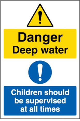 V Safety Danger Deep Water Children Should Be Supervised At All Times - Portrait 150 x 200mm - 1mm Rigid Plastic Safety Sign