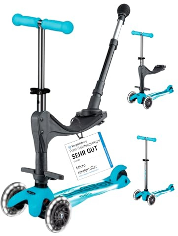 micro™ Mini micro Deluxe Glow LED Plus 3in1 | Höhenverstellbar & Mitwachsend | Das ORIGINAL | Kinderroller ab 1 Jahr | Inklusive LED Rollen, Griff & Sitz | Jungs & Mädchen 1-6 Jahre