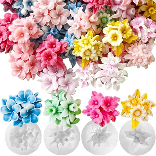 4pcs Duftkerze Silikonform Blumen Kerzenform Duftende Kerzen Silikonformen Gießformen Frühling Blume Kerzenformen zum Gießen Kerzen Formen Silikon Seifenform Epoxidharz Formen Kerzen Selber Machen Set