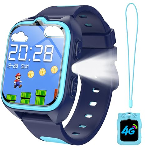 IOWODO Reloj Inteligente Niño, 4G Smartwatch Niños con GPS y Llamadas, Videollamadas,SOS,Linterna LED,Batería de 800 mAh, Modo Clase,Juegos,Cámara, IP68, Regalo y Juguete para Niñas y Niños