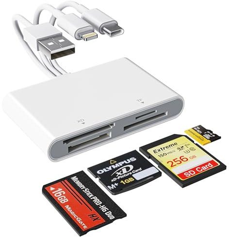 Adaptateur Memory Stick Pro Duo, Lecteur de Cartes mémoire 4 en 1 USB A/USB C/Lightning vers SD/MS/Micro SD/XD pour Adaptateur d'appareil Photo Trail Game Camera Viewer pour iPhone iPad MacBook
