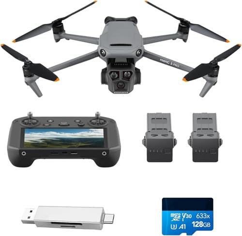 DJI Mavic 3 Pro Fly More Combo Bundle mit DJI RC (Bildschirmfernsteuerung), Flaggschiff-Drohne mit Dreifachkamera und 4/3 CMOS Hasselblad-Kamera, 15 km HD-Videoübertragung, drei Akkus, Ladestation