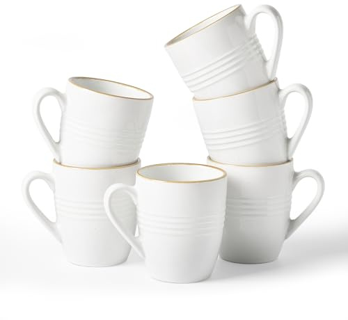Richmount Jupiter Coffee Mugs Set of 6, 14oz/400ml Stoneware Tea Cups with Large Handle for Latte/Cappuccino/Milk/Cocoa/Tea, Microwave & Dishwasher Safe, White | Mug Set, Catering Cups with Handles for Tea, Hot Chocolate, Milk, Microwave and Dishwasher Safe