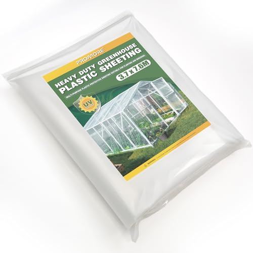 PROMORE Plastic Sheeting 6 Mil, 12x25 FT, Greenhouse Plastic Sheeting, Heavy Duty, Polyethylene Film, UV Resistant, Tear-Proof, for Garden, Agriculture, Painting Floor Protection