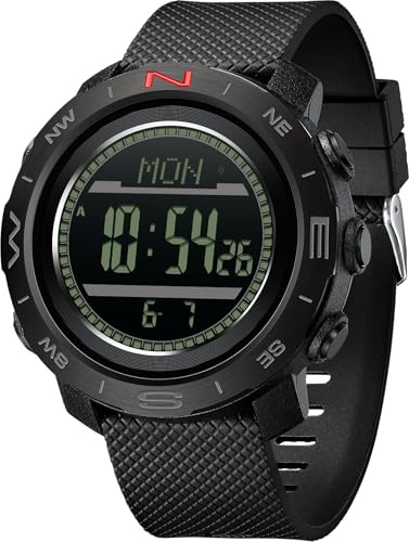 findtime Montre numérique pour homme, podomètre, compteur de pas, montre de sport militaire, boussole, altimètre, baromètre, ABC, montre tactique d'extérieur lumineuse, alarme, chronomètre, compte à