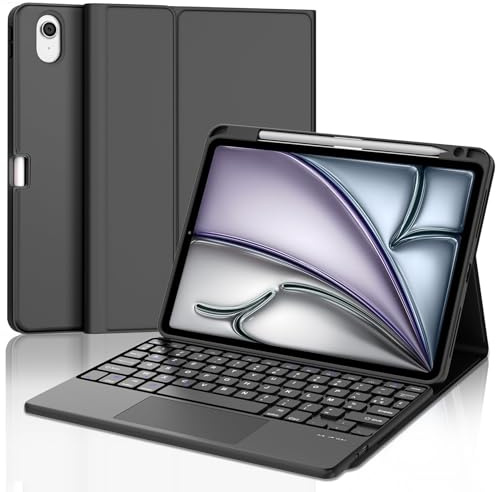 IVEOPPE Clavier iPad Air 11 2024/2025 avec Pavé Tactile, Coque Clavier AZERTY Français Trackpad Détachable sans Fil Bluetooth pour iPad Air 11 M2/M3, Noir