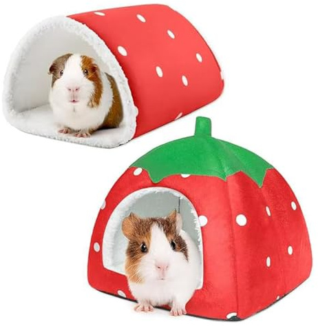 Yoolhamy Maison pour Cochon d'Inde et Tunnel pour Lapin Cachette, 2 pièces Lit pour Cochon d'Inde et Cachettes Accessoires pour Furets, Hamsters, Hérissons, Petits Animaux de Compagnie (Rouge)