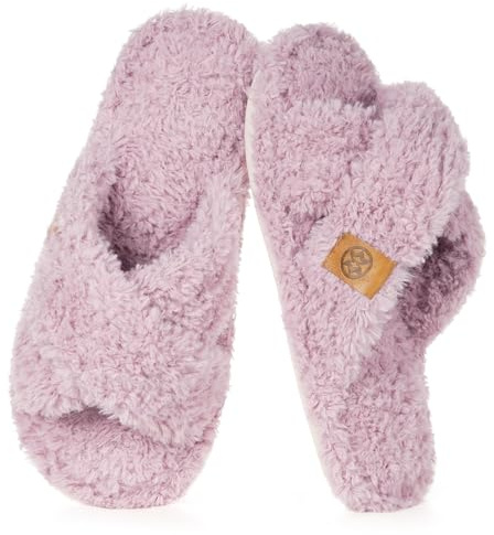 Pantofole Donna Memory Foam Banda Trasversale Peluche Ciabatte Antiscivolo Punta Aperta Scarpe da Casa Slippers,Viola,40/41 EU
