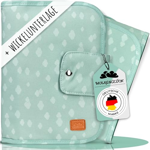 WOLKENGLÜCK® Windeltasche für unterwegs [für bis zu 7 Windeln] - kompakte Windeltasche mit Wickelunterlage und Platz für Windeln, Feuchttücher, Creme & Co. (Türkis)