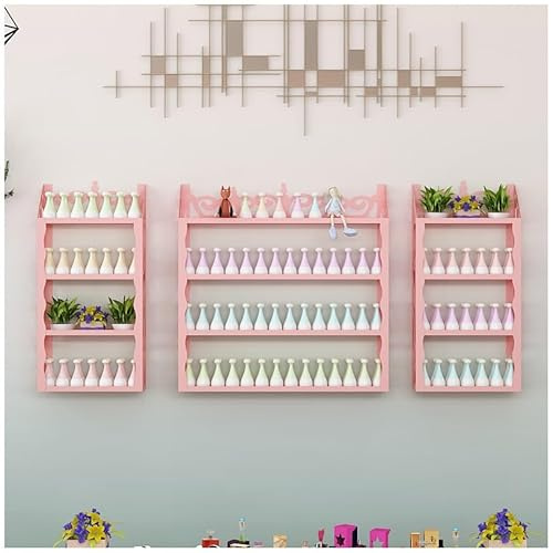 Estante de exhibición de esmalte de uñas de metal (juego de 3) – Estante flotante de varios niveles para cosméticos, para salones de belleza y manicura, color rosa