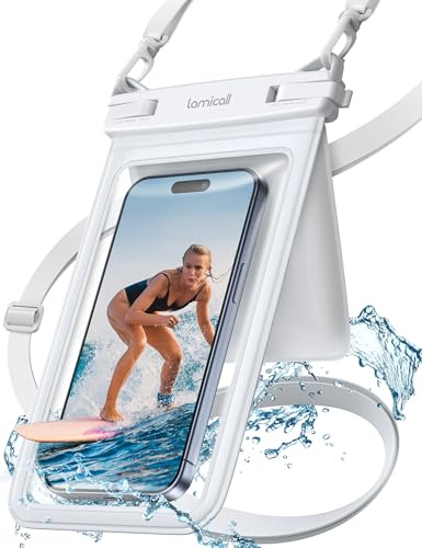 Lamicall Funda Impermeable Móvil - [Diseño de Doble Bolsa] IPX8 Bolsa Impermeables Móvil, Cuerda Ancha Ajustable y Resistente, Funda Teléfono Estanca para iPhone 17 16 15 14 13, Smartphone hasta 7,5