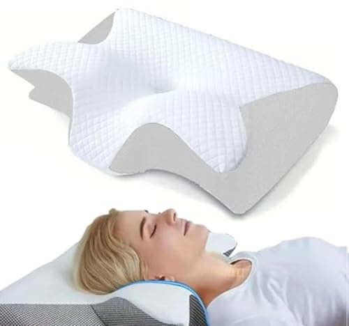 OUHKDM Cuscino in Memory Foam, Cuscino cervicale Ortopedico per Chi Dorme di Lato, sulla Schiena e a Pancia in Giù, Cuscino Sagomato rinfrescante con Supporto, con Federa(Black)