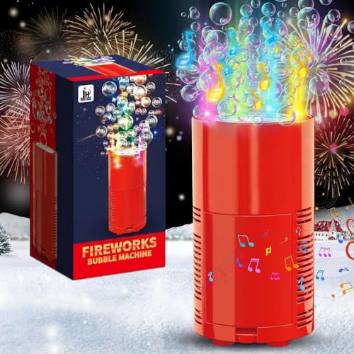 TMRBBesty Feuerwerks Seifenblasenmaschine mit Lichtern Automatischer Seifenblasen,Großer Tank240ml,ABS, 20-Löcher für Kinder Party Hochzeit Geburtstag Chinesisches Neujahrsfest