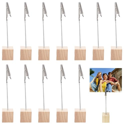 BaZuyunMd 12 Stück Fotohalter, Fotohalter mit Klammern Kartenhalter Holz aus Kiefernholz, Fotoständer, Postkartenhalter Tischkartenhalter, Natur, 11.5x2.5x2.5 cm
