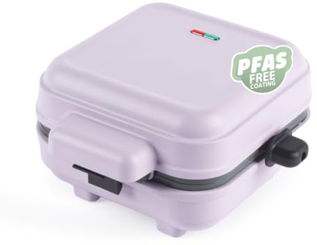 Giles & Posner Sorbet gofrera mate, placas belgas extra profundas | Antiadherente sin PFAS, placas 750 W, clip cierre guardado vertical, herramientas elevación incluidas, morado