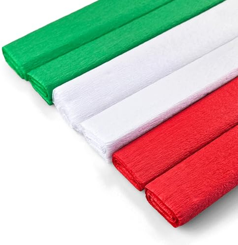 Netuno 6 Rollen Krepppapier Grün Weiß Rot 200 x 50 cm Bastelkrepp | crepe paper Krepp Papier Papierrollen Dekoration Basteln Floristenkrepp Bastelpapier Gärtnerkrepp Laternen Girlanden Hochzeit